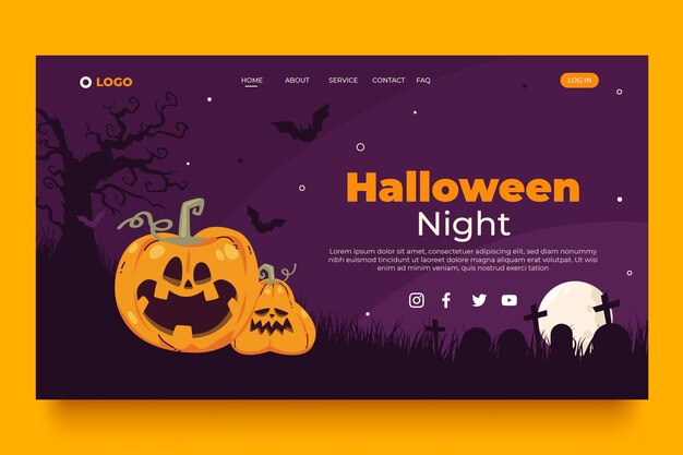 Hand drawn flat halloween landing page template