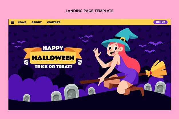 Vettore gratuito modello di pagina di destinazione di halloween piatto disegnato a mano