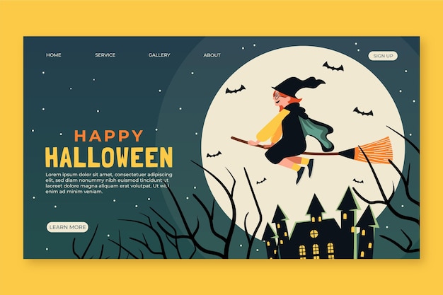 Hand drawn flat halloween landing page template