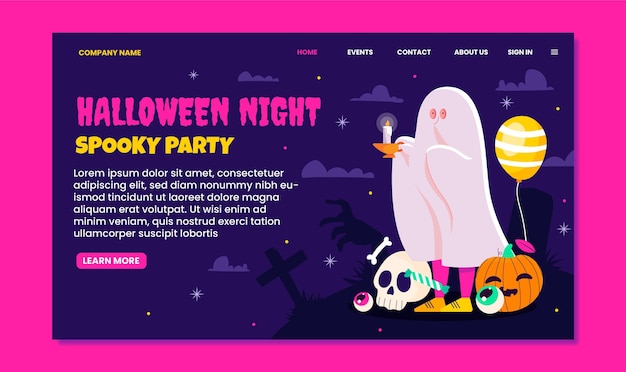 Free vector hand drawn flat halloween landing page template