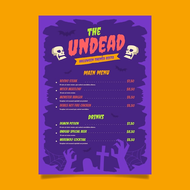 Hand drawn flat halloween menu template