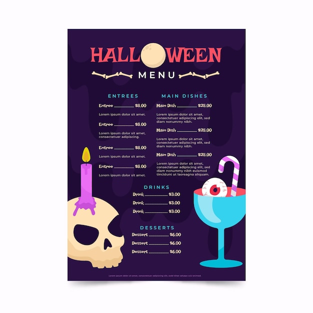 Hand drawn flat halloween menu template