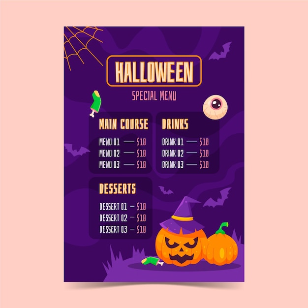 hand drawn flat halloween menu template