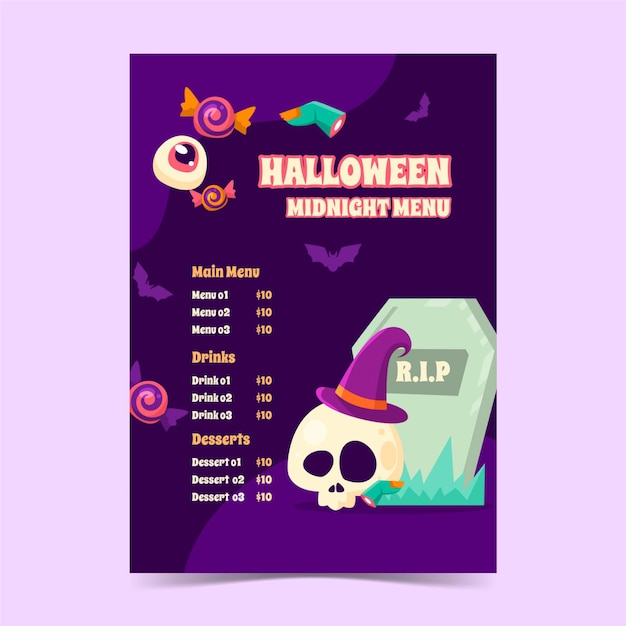 Hand drawn flat halloween menu template