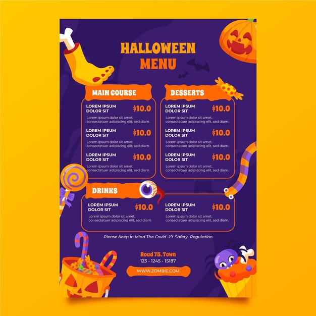 hand drawn flat halloween menu template