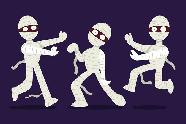 hand drawn flat halloween mummies collection