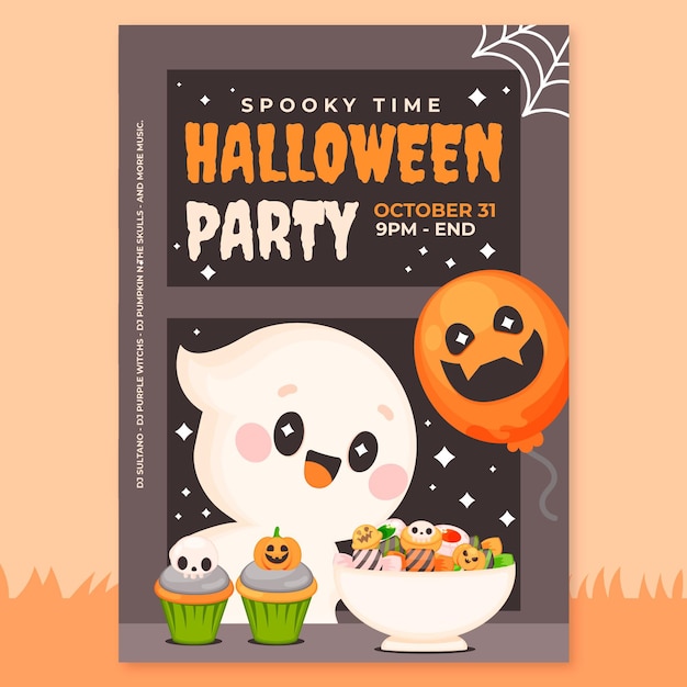 Hand drawn flat halloween party vertical flyer template