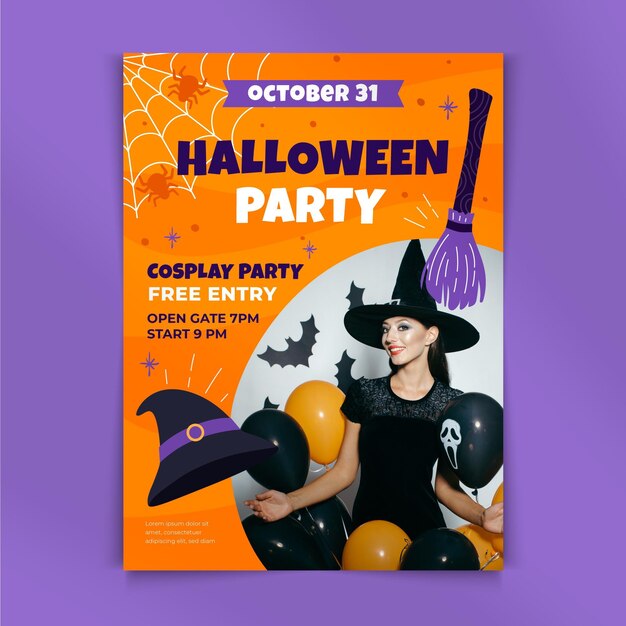 Hand drawn flat halloween party vertical flyer template
