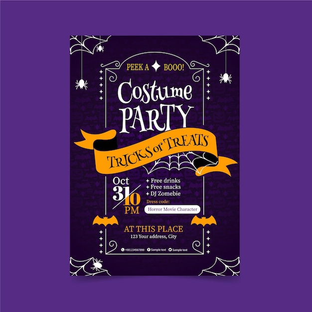 Free vector hand drawn flat halloween party vertical flyer template