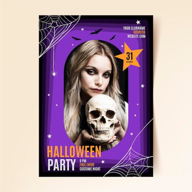 Free vector hand drawn flat halloween party vertical poster template