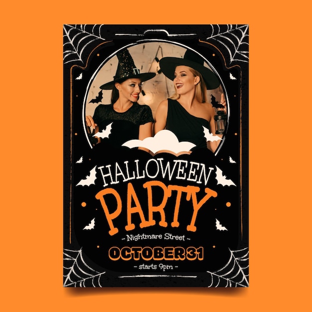 Free vector hand drawn flat halloween party vertical poster template