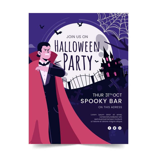 Hand drawn flat halloween party vertical poster template