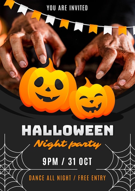 Hand drawn flat halloween party vertical poster template