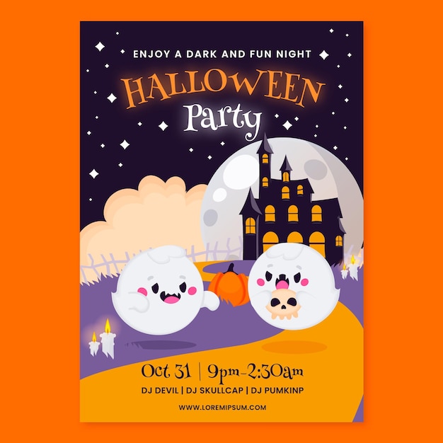 Free vector hand drawn flat halloween party vertical poster template