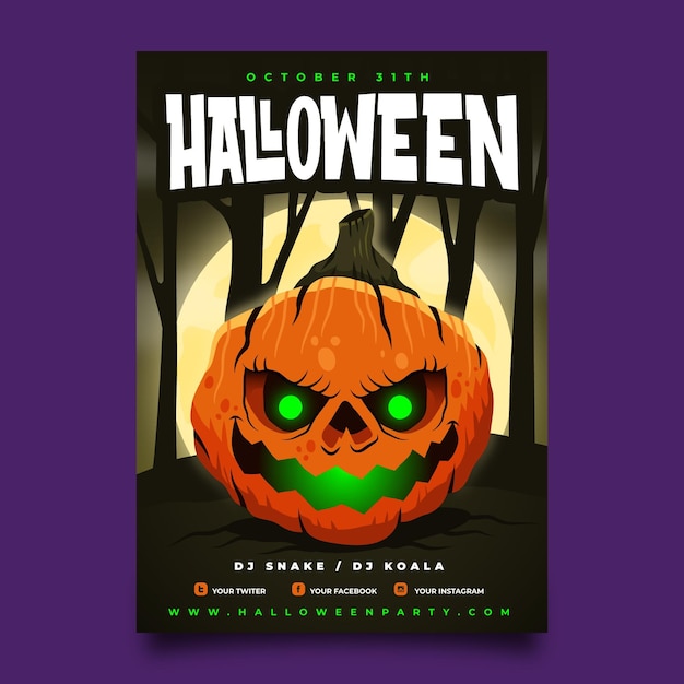 Free vector hand drawn flat halloween party vertical poster template