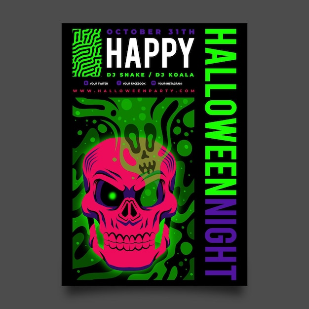 Free vector hand drawn flat halloween party vertical poster template