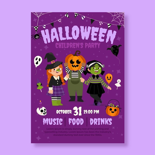 Free vector hand drawn flat halloween party vertical poster template