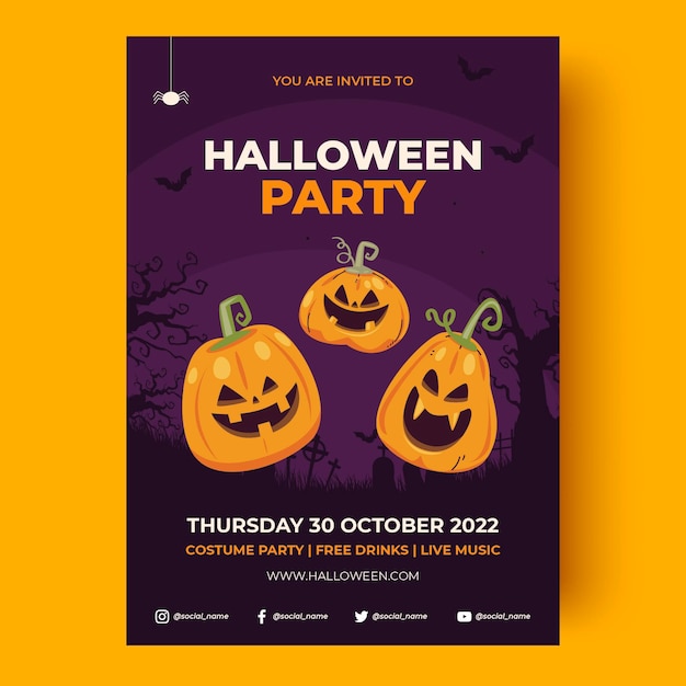 Free vector hand drawn flat halloween party vertical poster template