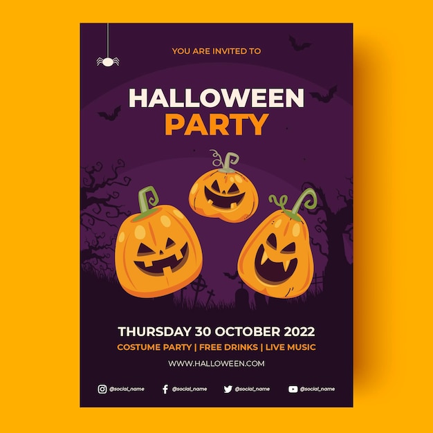 Hand drawn flat halloween party vertical poster template