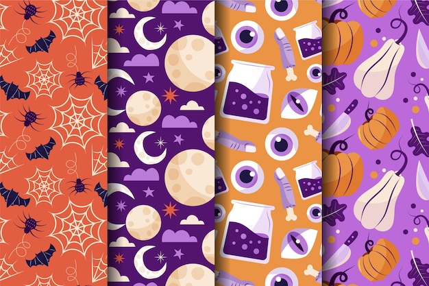 Vettore gratuito collezione di modelli di halloween piatti disegnati a mano