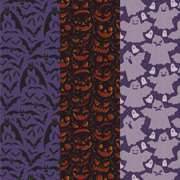 Free vector hand drawn flat halloween patterns collection