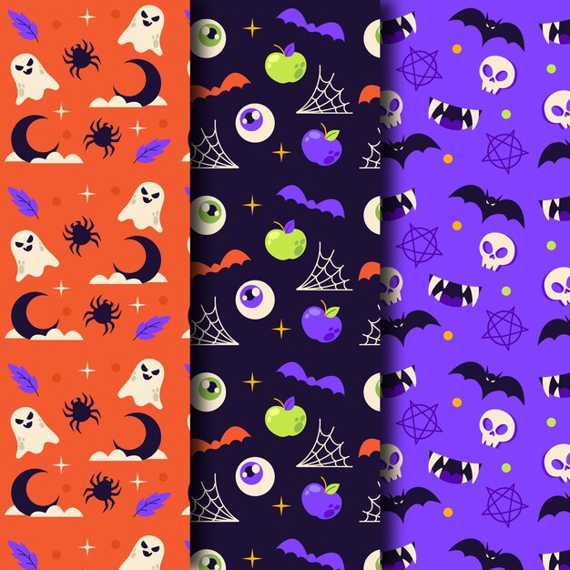 Hand drawn flat halloween patterns collection