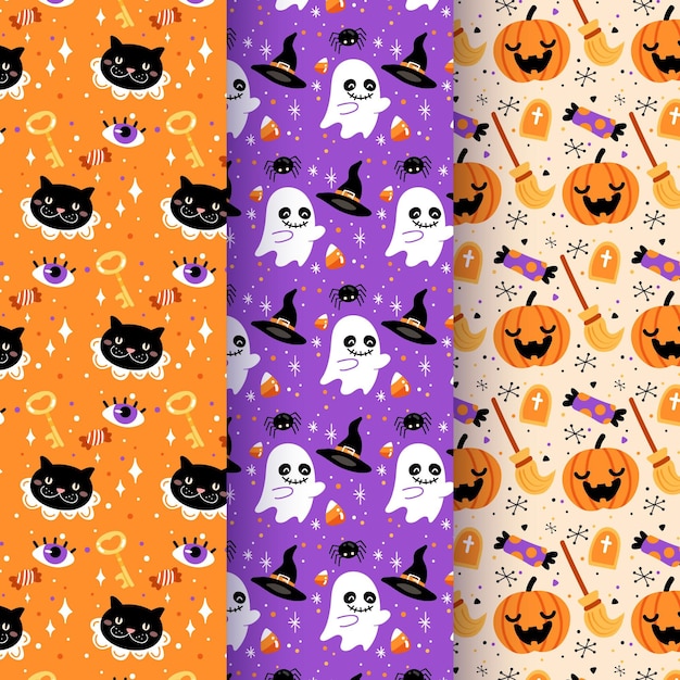 Free vector hand drawn flat halloween patterns collection