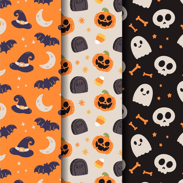 Free vector hand drawn flat halloween patterns collection