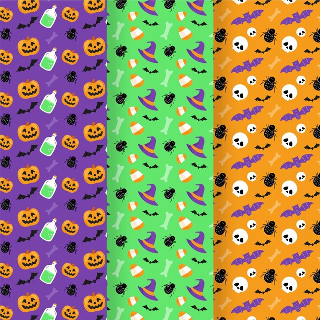 手描きフラットハロウィンパターンコレクション