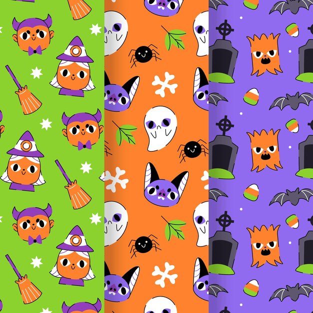 Collezione di modelli di halloween piatti disegnati a mano