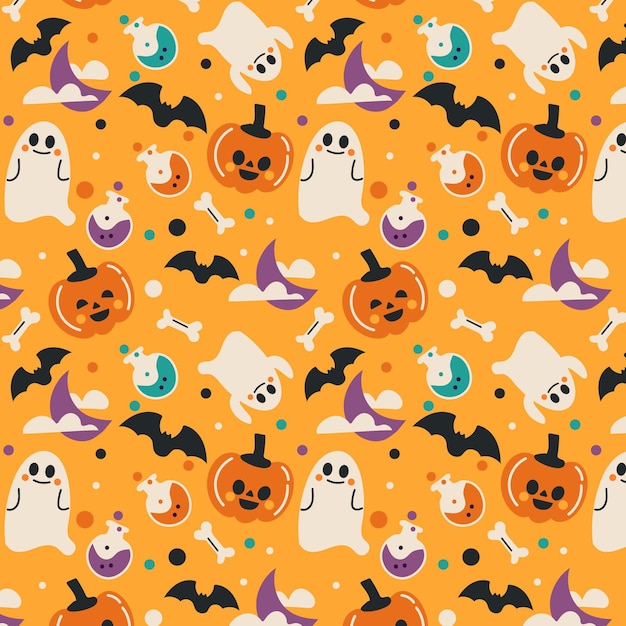 Hand drawn flat halloween patterns collection