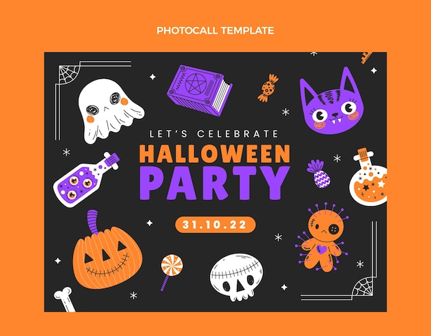 無料ベクター 手描きのフラットハロウィンフォトコールテンプレート