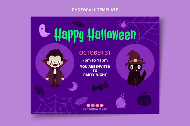 Free vector hand drawn flat halloween photocall template