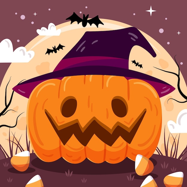 Нарисованная рукой плоская иллюстрация тыквы хэллоуина