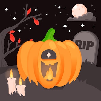 Hand drawn flat halloween pumpkin illustration