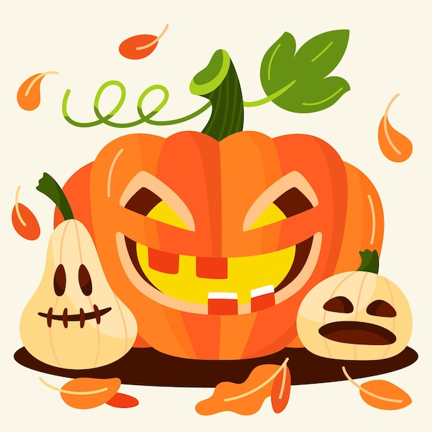 Illustrazione di zucca di halloween piatta disegnata a mano