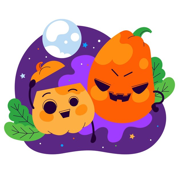 Hand drawn flat halloween pumpkin illustration