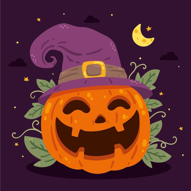 Hand drawn flat halloween pumpkin illustration