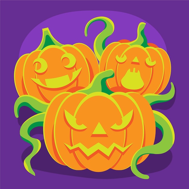 Hand drawn flat halloween pumpkin illustration