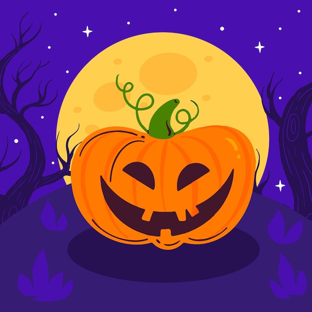 Hand drawn flat halloween pumpkin illustration