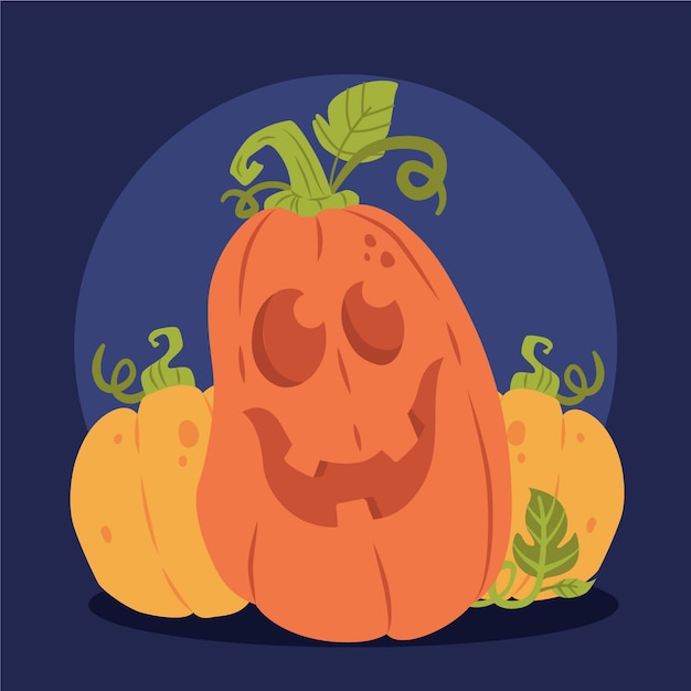 Hand drawn flat halloween pumpkin illustration