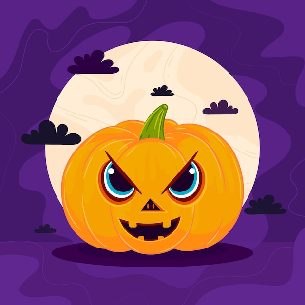 Hand drawn flat halloween pumpkin illustration