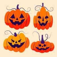 Free vector hand drawn flat halloween pumpkins collection