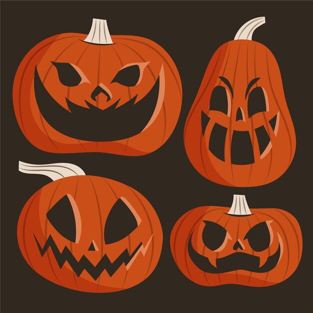 手描きのフラットハロウィンカボチャコレクション