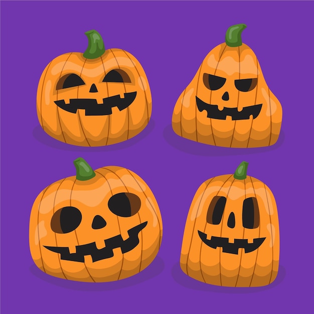 Free vector hand drawn flat halloween pumpkins collection