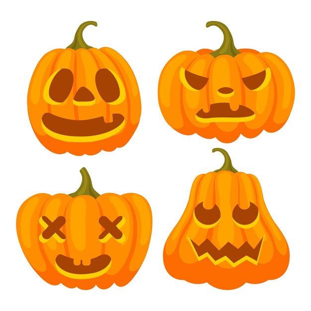 Hand drawn flat halloween pumpkins collection