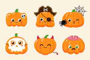 Free vector hand drawn flat halloween pumpkins collection