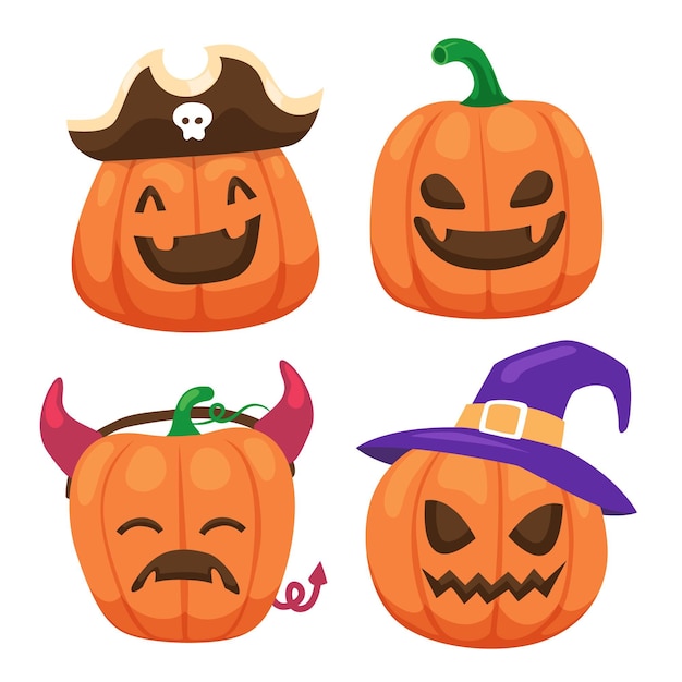 hand drawn flat halloween pumpkins collection