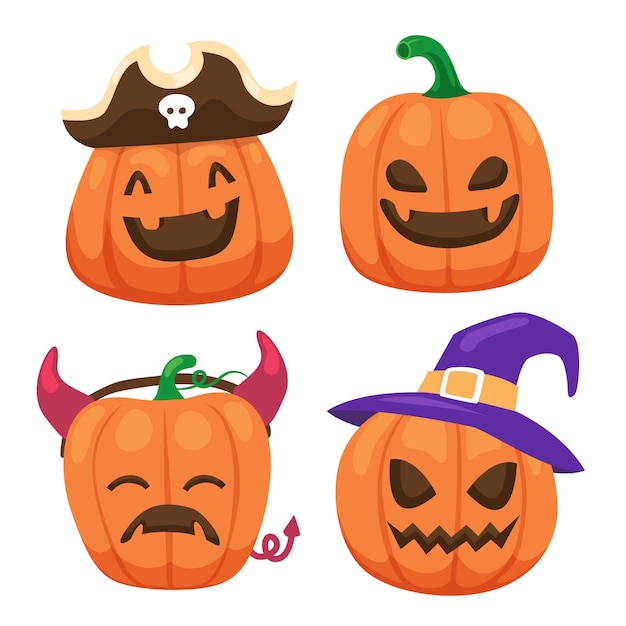 無料ベクター 手描きフラットハロウィンカボチャコレクション