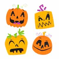 Free vector hand drawn flat halloween pumpkins collection